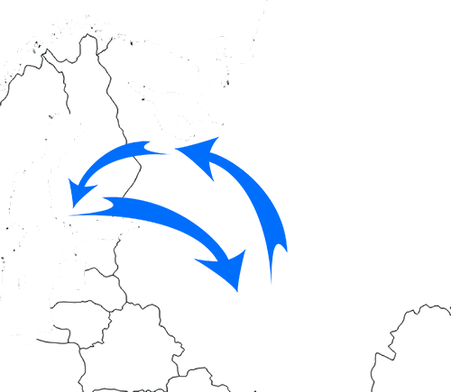 Карта направлений грузоперевозок Петрозаводск - Финляндия - Россия